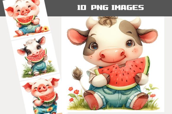 Download Cow and Pig Eating Watermelon Clipart - Pig Collection
