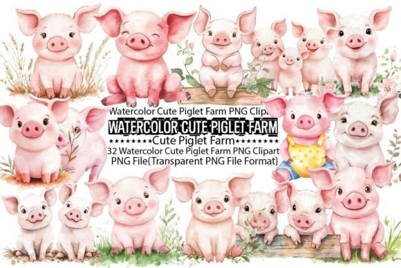 Download Watercolor Cute Piglet Farm Sublimation - Pig Collection