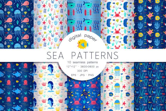 Download Sea Animals Patterns. Kids Patterns - Sea animals pattern Collection