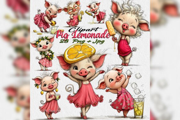 Download Whimsical Watercolor Pig Lemonade Png - Premium Resources