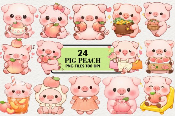 Download Kawaii Pig Peach Stickers Clipart - Pig Collection