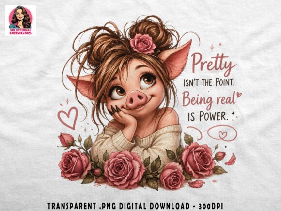Download Cute Floral Pig Girl | Boho Rose PNG - Pig Collection