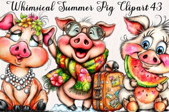 Download Whimsical Summer Pig Clipart - Pig Collection