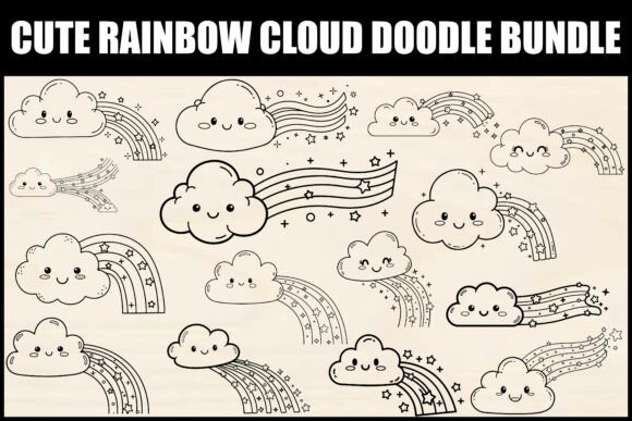 Download Cute Rainbow Cloud Doodle Bundle - Cloud Collection