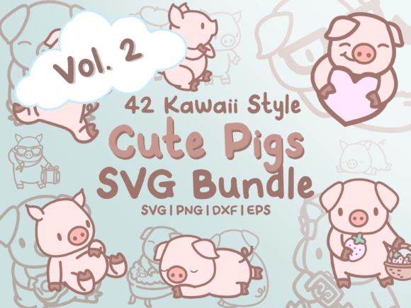 Download Cute Pigs Vol. 2 SVG Illustrations - Pig Collection
