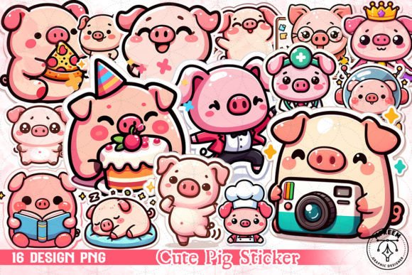 Download Cute Pig Sticker Sublimation Clipart PNG - Pig Collection