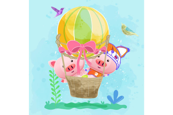 Download Cute Pigs in the Spring Basket - Pig Collection
