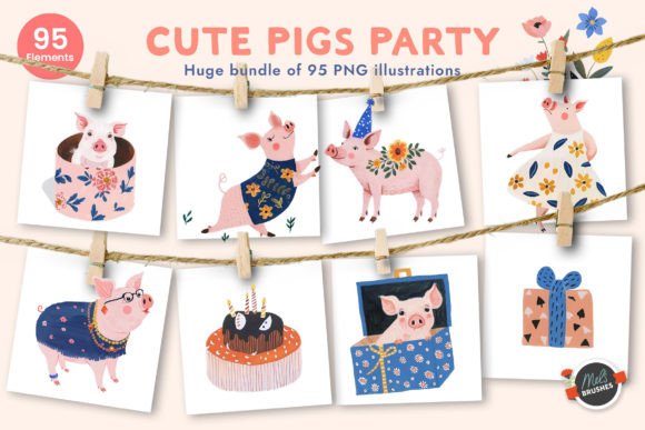 Download Cute Pigs Party Clipart Bundle - Pig Collection