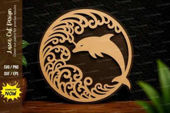 Download Dolphin Wave Circle Laser Cut SVG Desig - Laser cut Collection